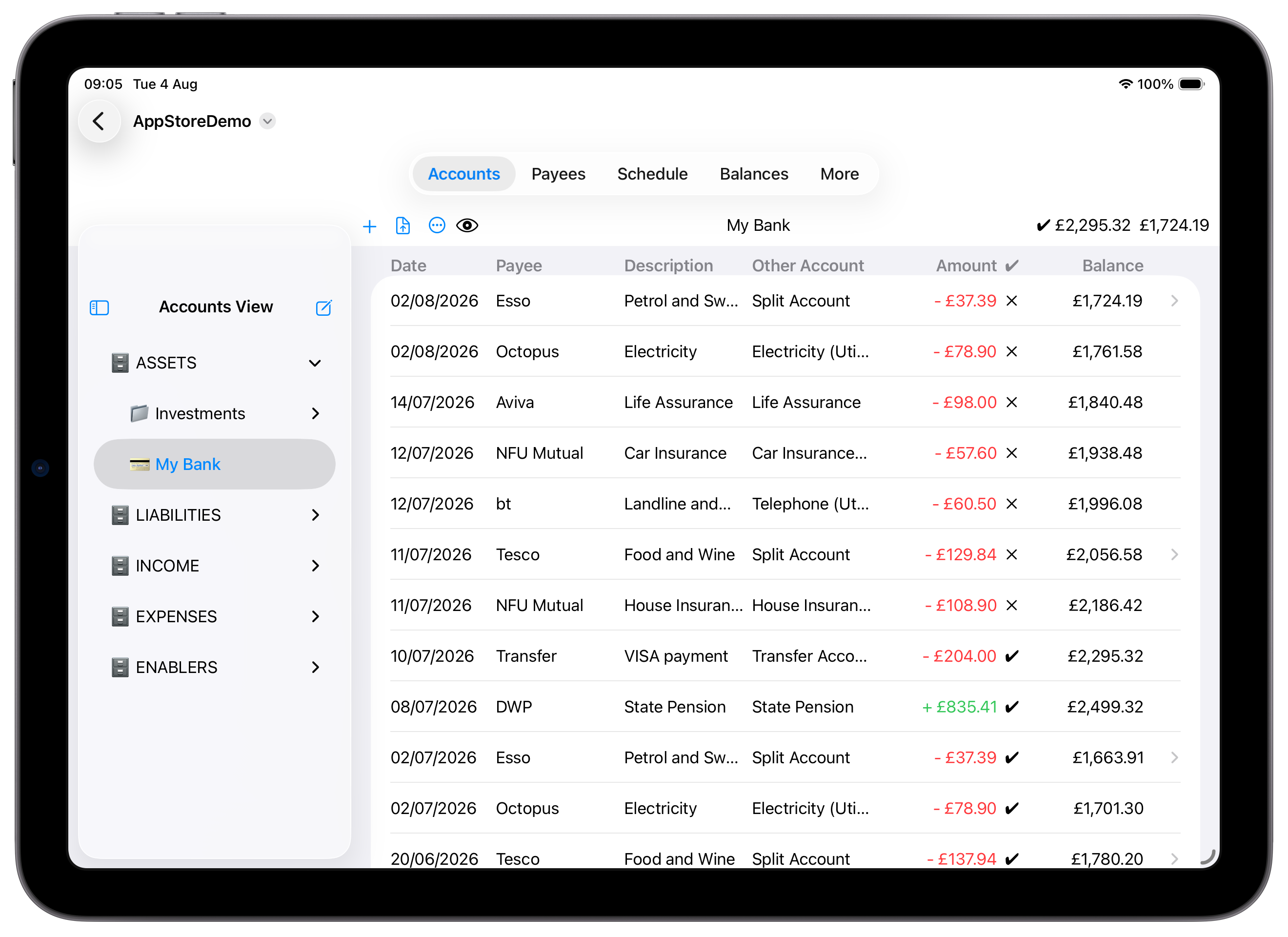 iPad Accounts Layout