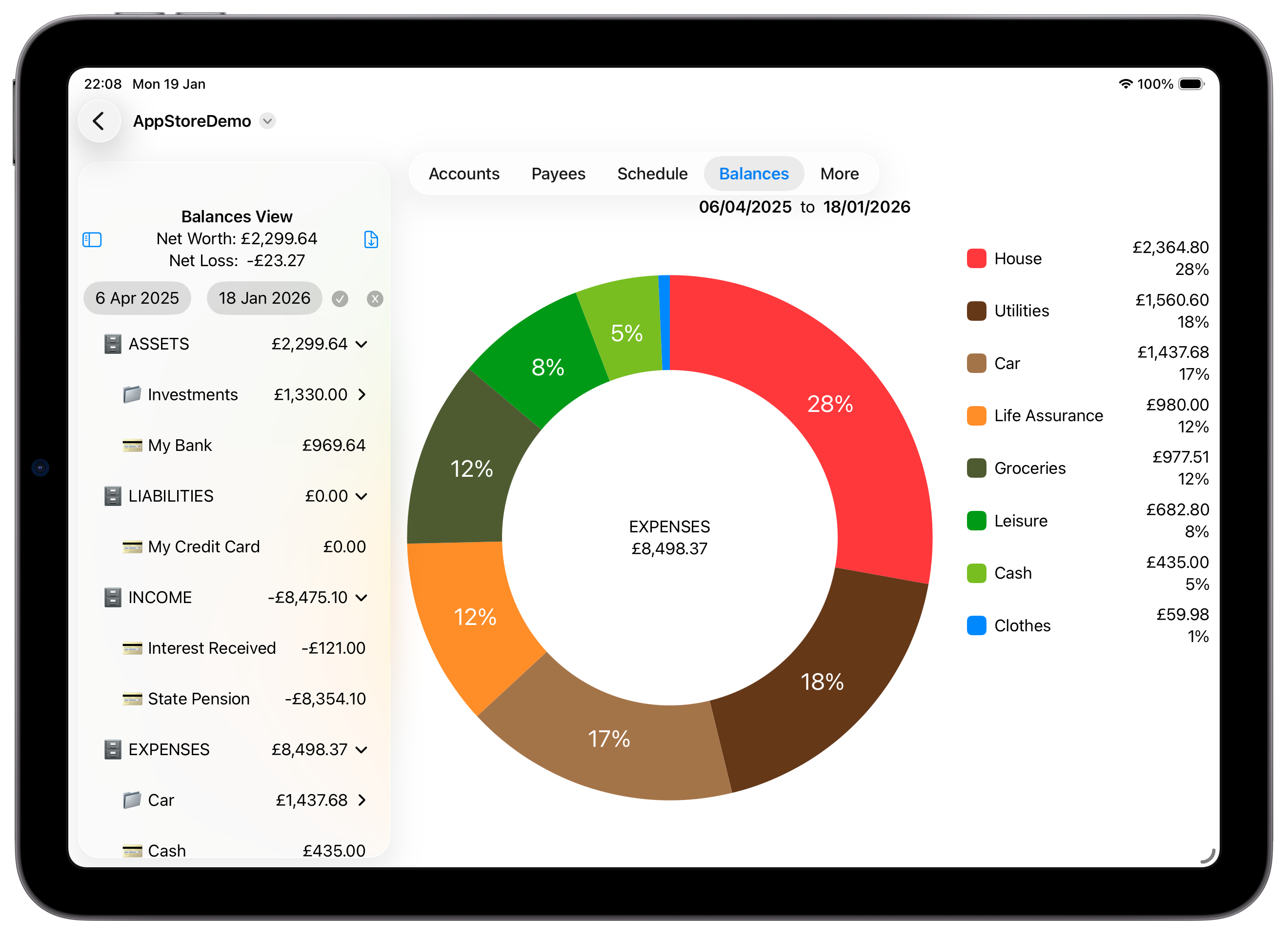 iPad Balances Layout
