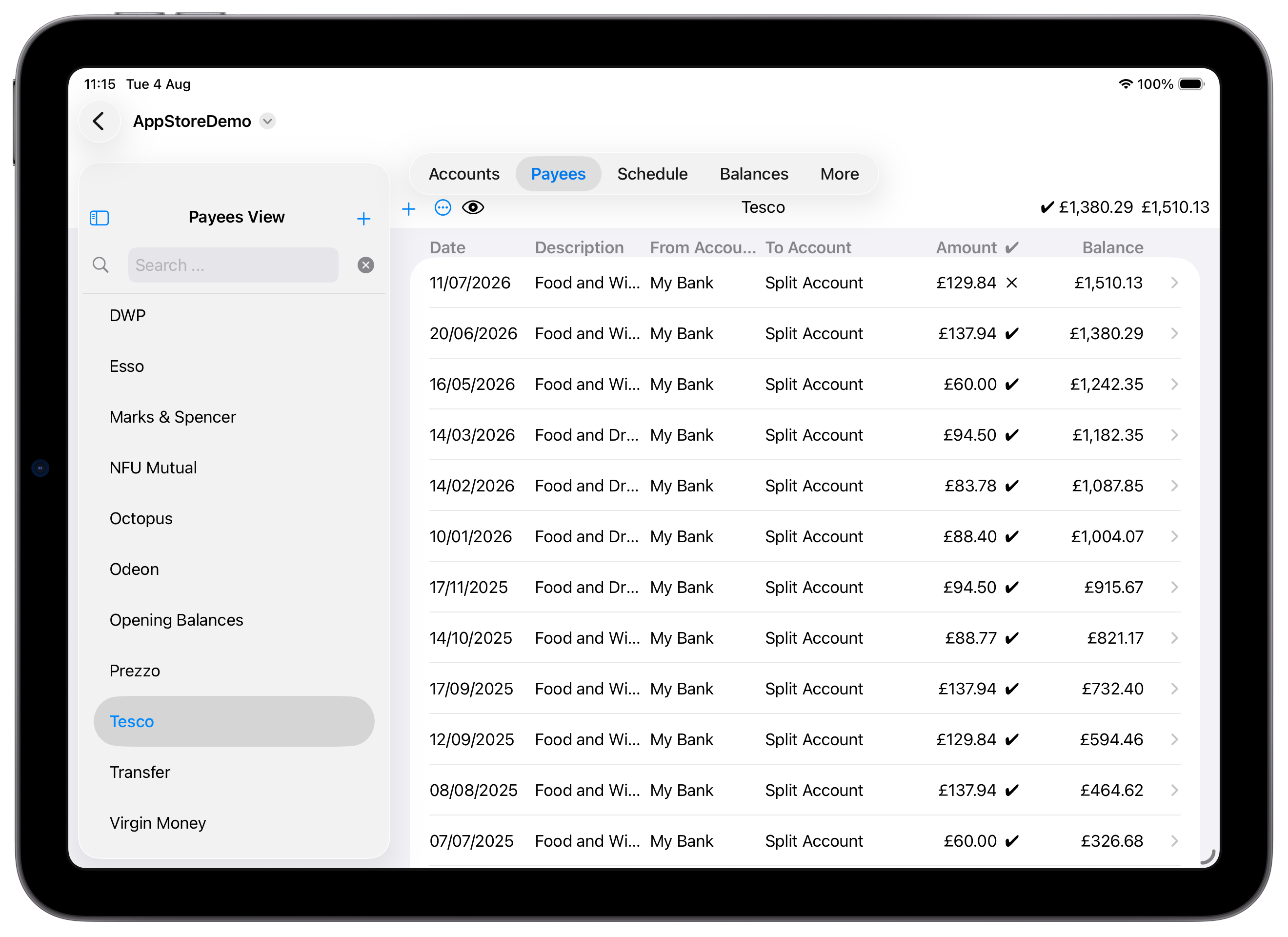 iPad Payees Layout]