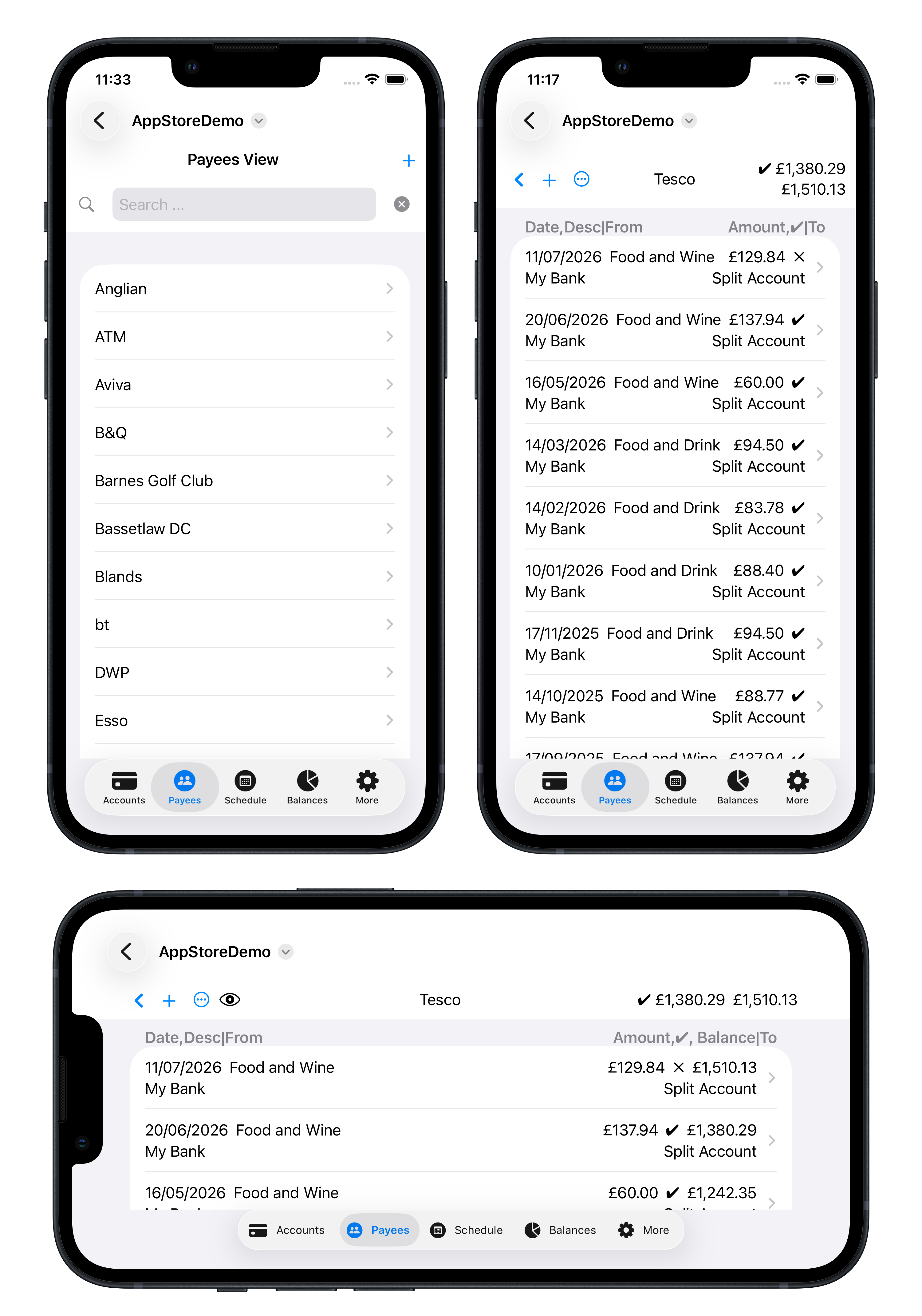 iPhone Payees Layout